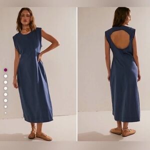 NWT FP Beach in Majolica Blue Exposed Back Maxi Dress Size Medium